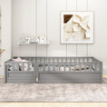Load image into Gallery viewer, Twin Montessori Floor Bed with High Guardrails, Door & Support Slats, Gray
