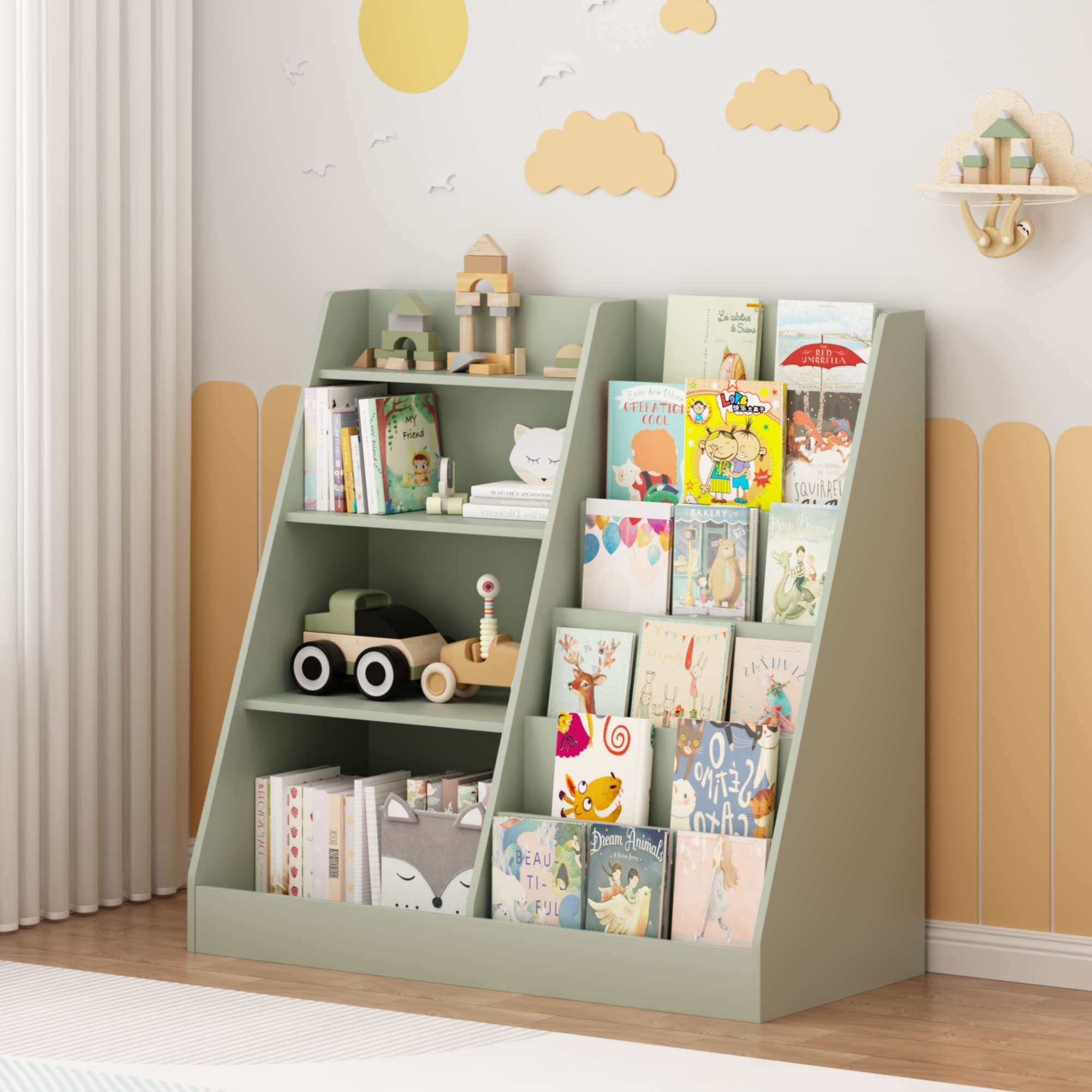 4-Tier Engineered Wood Kids Bookshelf & Toy Organizer