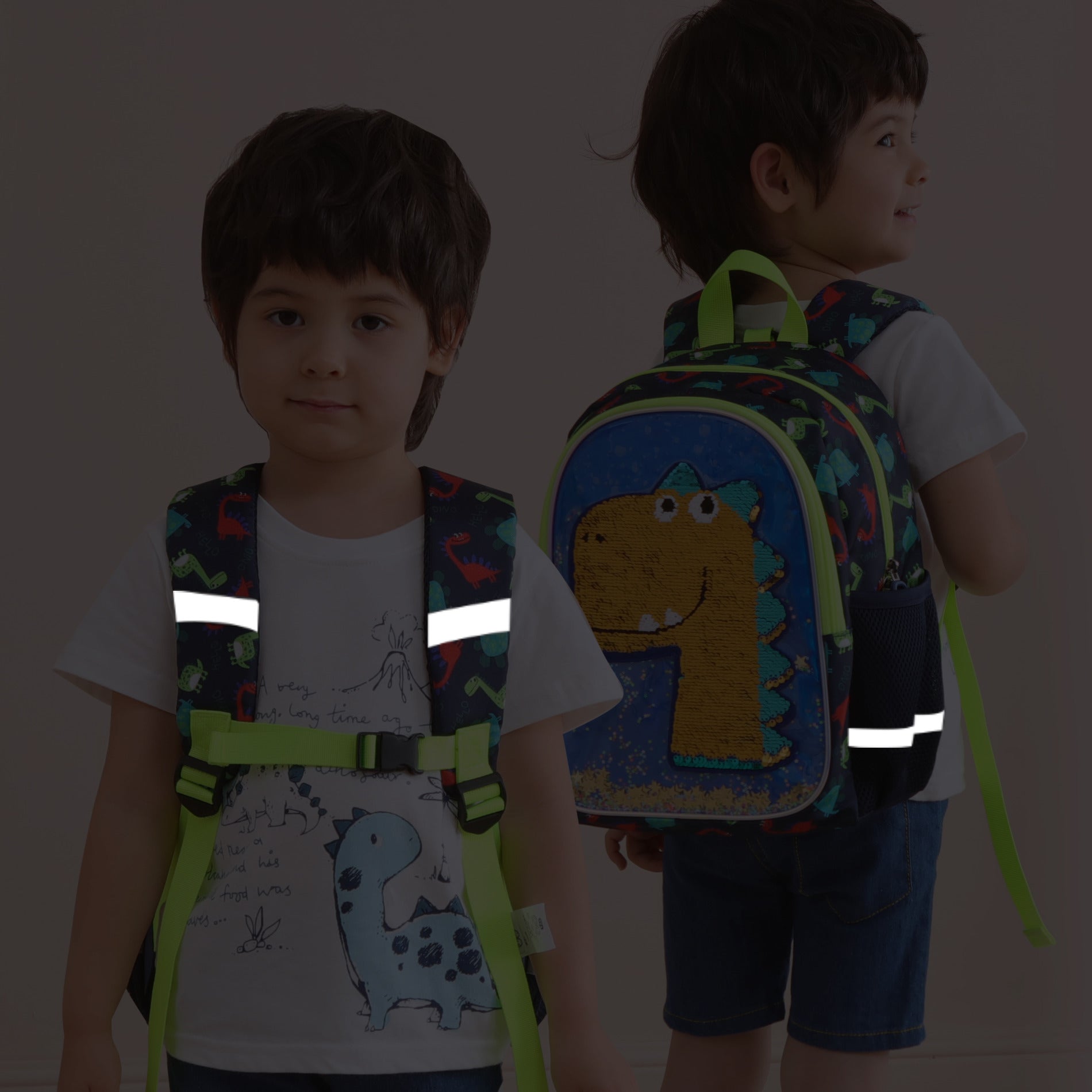 Dinosaur Kids Backpack Reversible Sequins