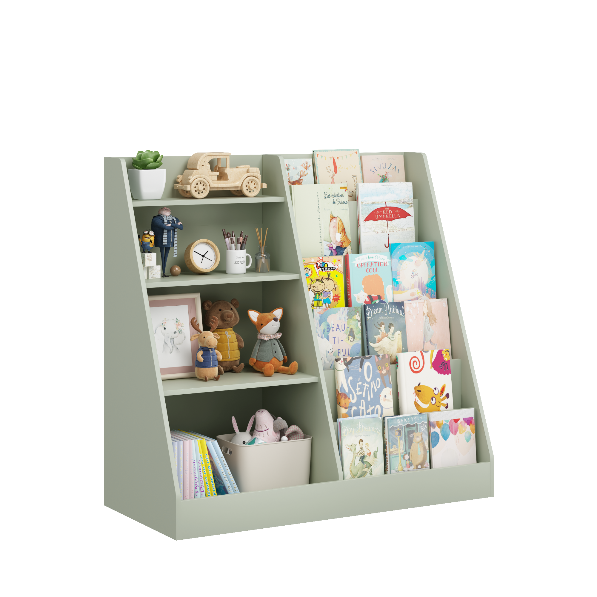 4-Tier Engineered Wood Kids Bookshelf & Toy Organizer
