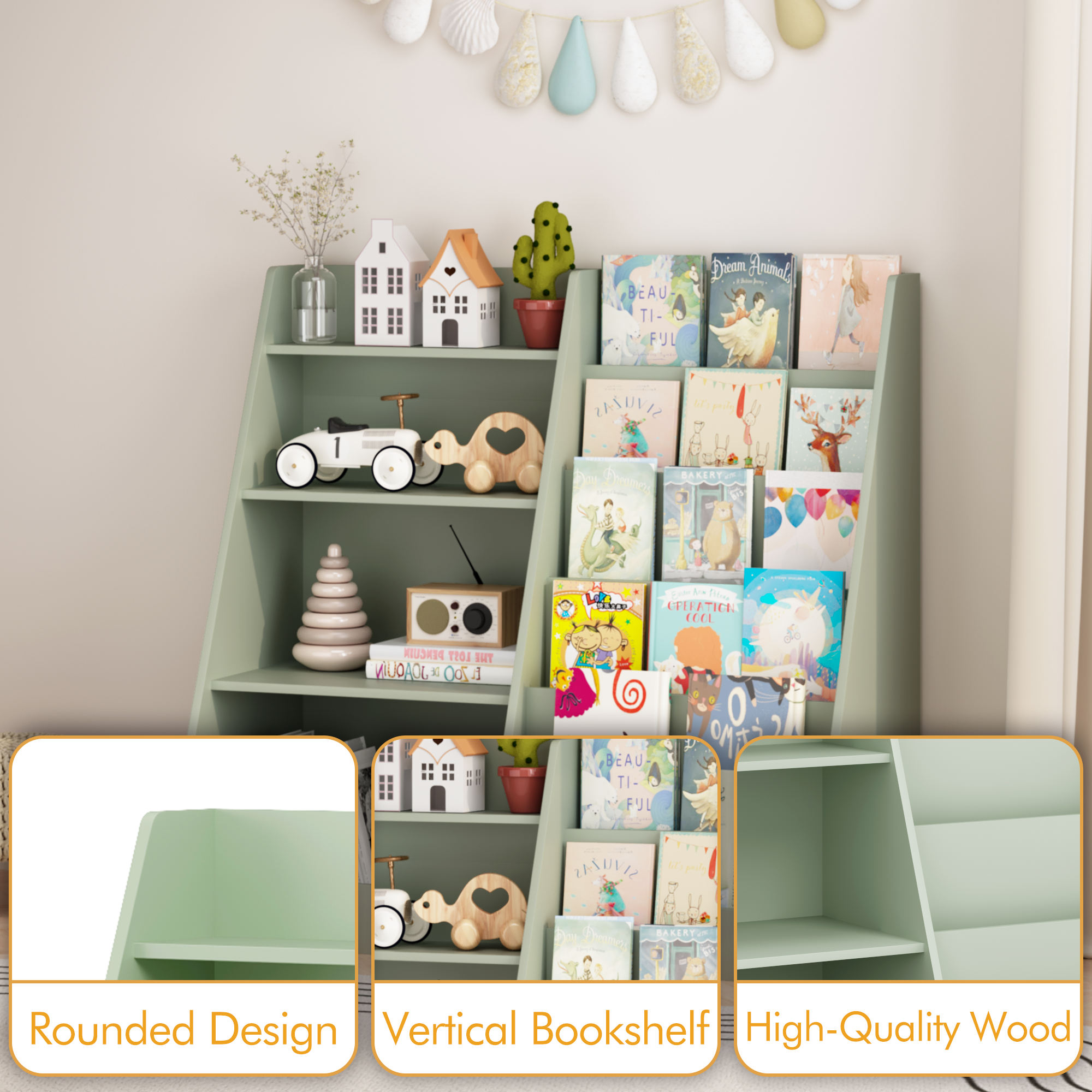 4-Tier Engineered Wood Kids Bookshelf & Toy Organizer